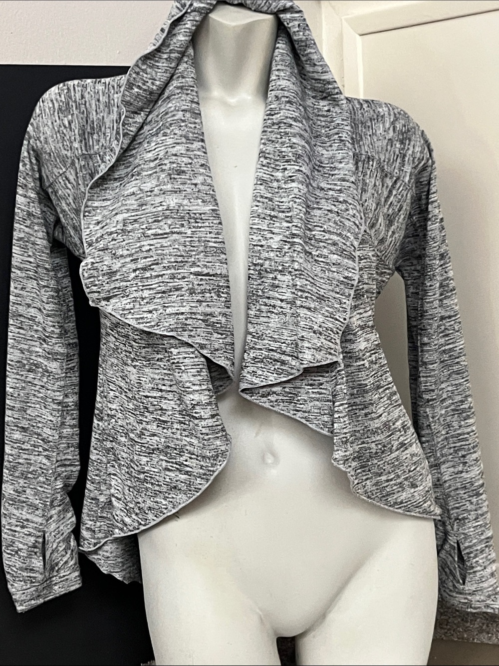 Open-Front Draped Women’s Sweater Cardigan - Gray marble